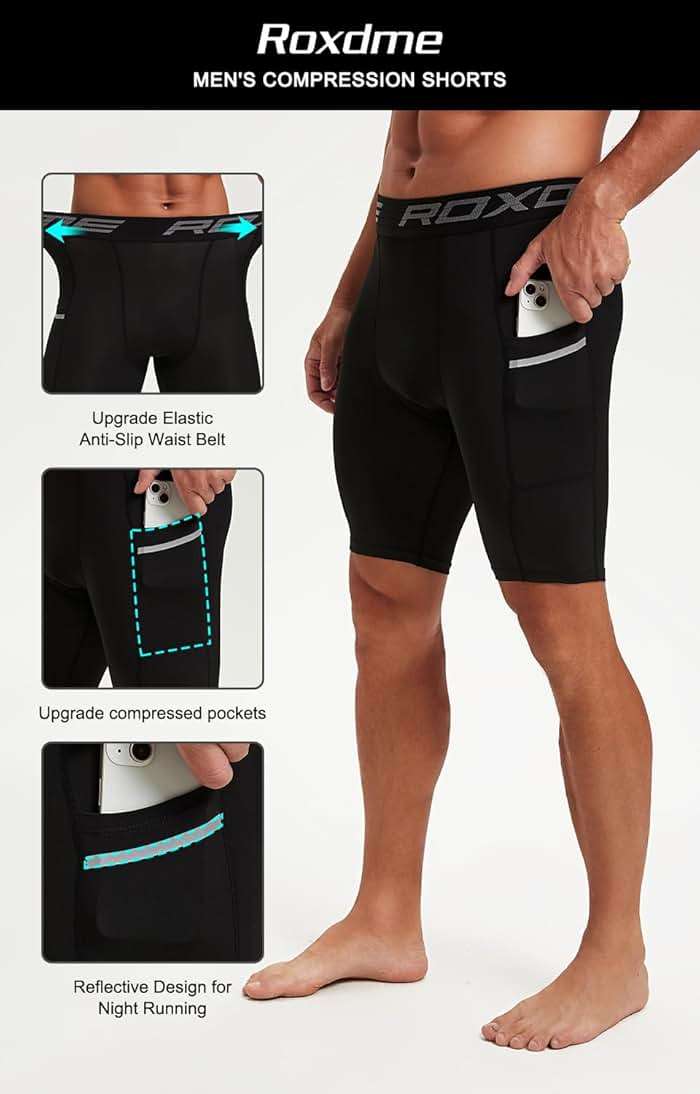 Roxdme 5 or 1 Pack Compression Shorts Men Spandex Sport Shorts Athletic Workout Running Tights Performance Underwear - Image 3
