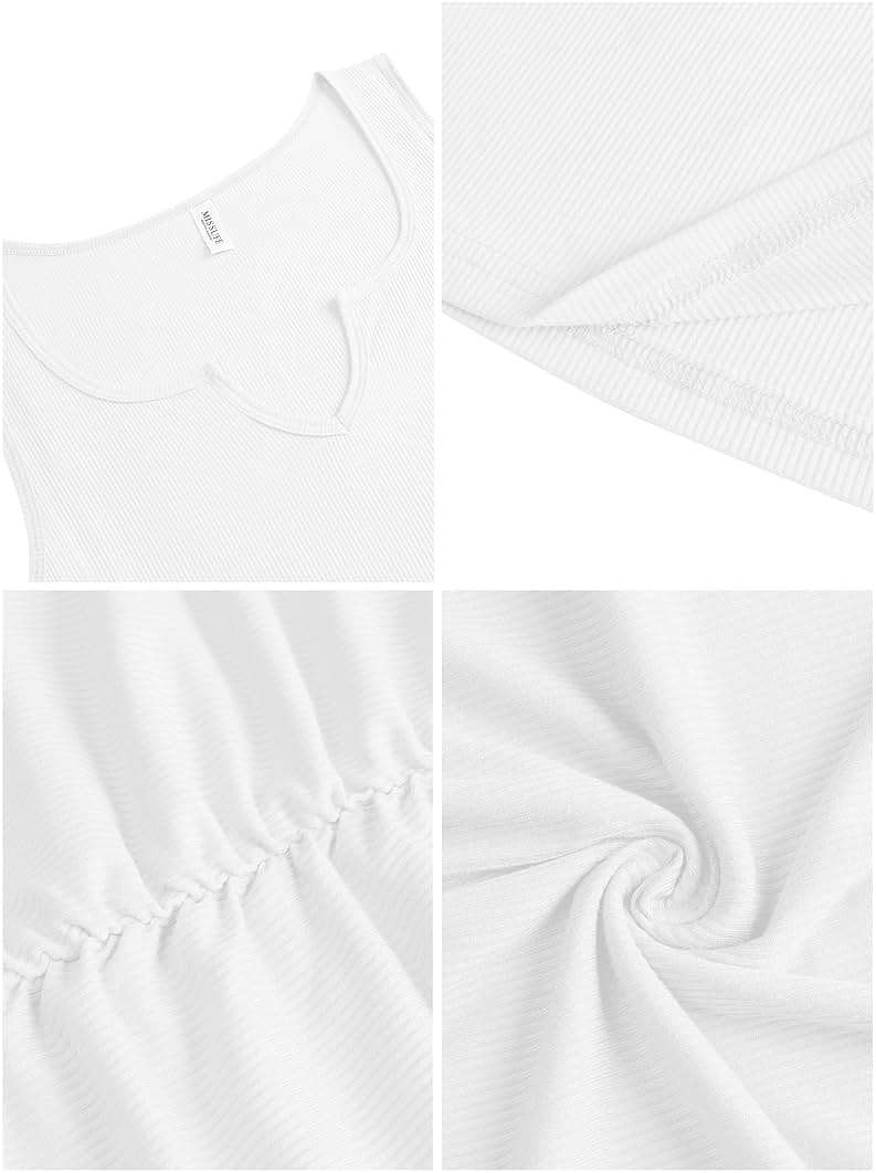 Missufe Women's Sleeveless V Neck Ruched Bodycon Sundress Summer Casual Short Tank Dress - Image 6
