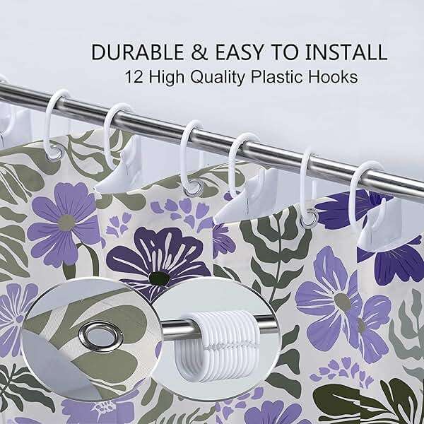 Boho Floral Botanical Shower Curtain, Cute Purple Abstract Mid Century Morden Flowers Leaves Plant Bathroom Curtain, Spring Summer Retro Funky Aesthetic Bathroom Decor Shower Cutain Sets, 70X70IN - Image 7