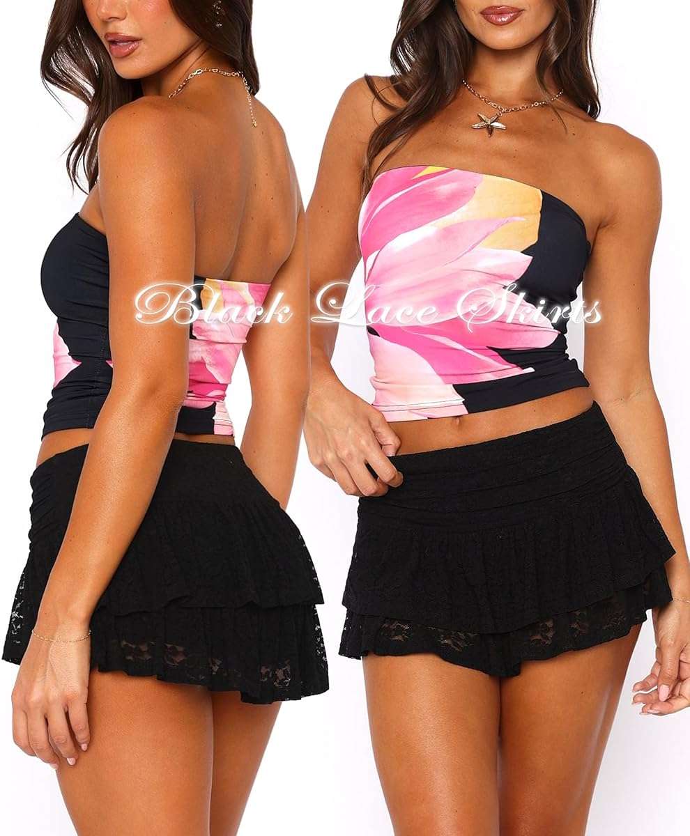 OZICERD Lace Ruffle Mini Skirts for Women High Waisted See Through Pleated Skort Micro Skirt Y2k Cute Short Skirt with Shorts - Image 6