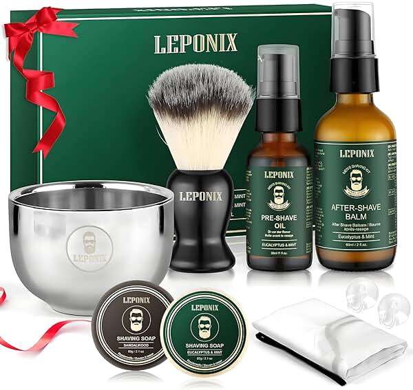 Shaving Kit for Men, Including Eucalyptus & Mint Pre-Shave Oil, After Shave Balm, 2 Packs Shaving Soap, Shaving Brush and Bowl, Beard Bib, Unique Gift for Men Stocking Stuffers - Image 2