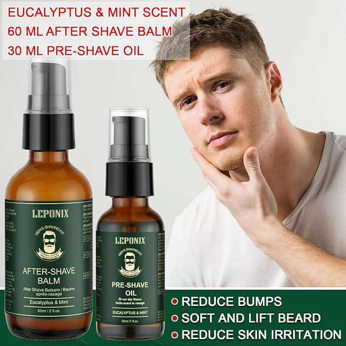 Shaving Kit for Men, Including Eucalyptus & Mint Pre-Shave Oil, After Shave Balm, 2 Packs Shaving Soap, Shaving Brush and Bowl, Beard Bib, Unique Gift for Men Stocking Stuffers - Image 4