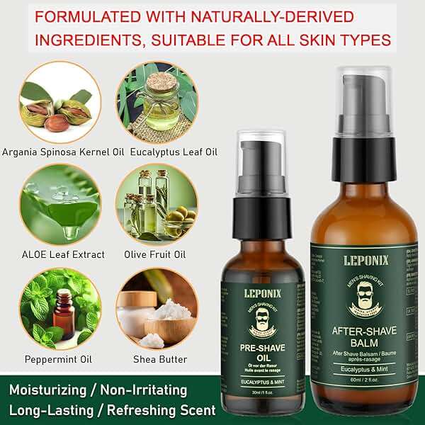 Shaving Kit for Men, Including Eucalyptus & Mint Pre-Shave Oil, After Shave Balm, 2 Packs Shaving Soap, Shaving Brush and Bowl, Beard Bib, Unique Gift for Men Stocking Stuffers - Image 5