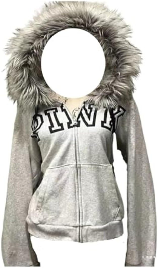 OANTGM Y2k Zip Up Hoodie Fur Jackets Emo Grunge Crop Winter Coats Teen Streetwear 2000s Vintage - Product Image