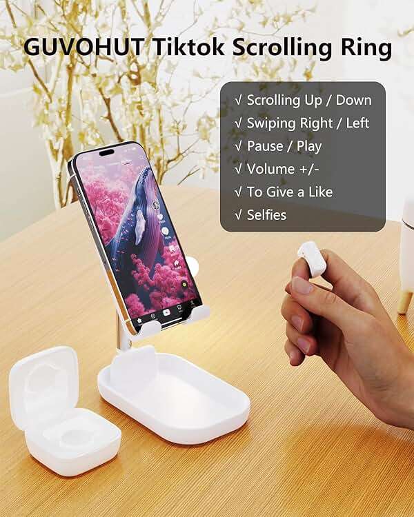GUVOHUT TikTok Remote Control for TikTok, TikTok Scrolling Ring, Bluetooth Page Turner for iPad/Kindle App/iPhone/Android (White) - Image 2