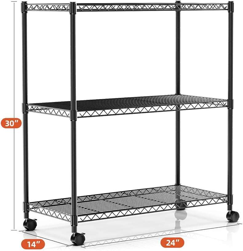 Simple Deluxe Shelving Unit - 3 Tier Shelf for Garage Storage, Black, 24.02" W x 13.78" D x 29.92" H, 750 Lbs Capacity, Adjustable Shelves, Leveling Feet, Caster Wheels for Easy Mobility,Black - Image 3