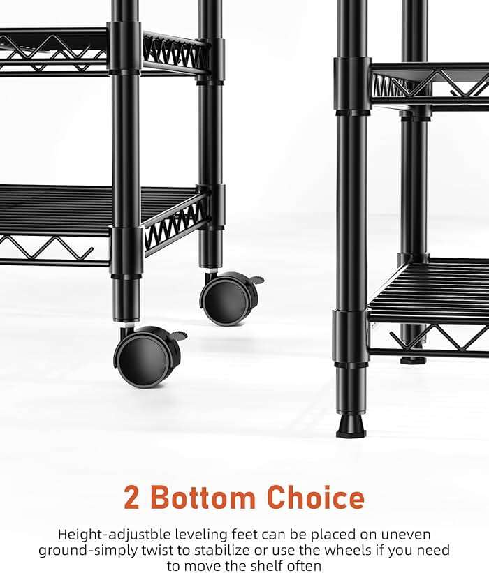 Simple Deluxe Shelving Unit - 3 Tier Shelf for Garage Storage, Black, 24.02" W x 13.78" D x 29.92" H, 750 Lbs Capacity, Adjustable Shelves, Leveling Feet, Caster Wheels for Easy Mobility,Black - Image 7