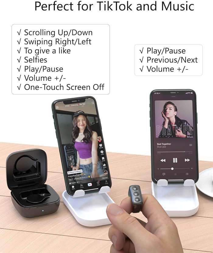ZOZVO TikTok Scrolling Ring, Bluetooth Page Turner, Camera Remote, Long Battery Life, Compatible with iOS & Android, Up to 30ft Range, Black - Image 2