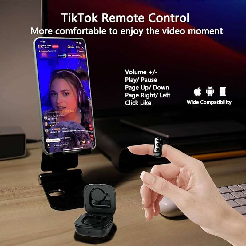 ZOZVO TikTok Scrolling Ring, Bluetooth Page Turner, Camera Remote, Long Battery Life, Compatible with iOS & Android, Up to 30ft Range, Black - Image 3
