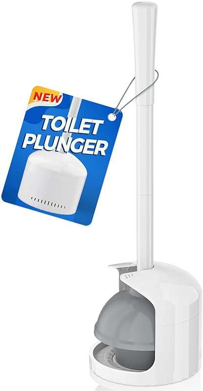 TRENTI Toilet Plunger with Holder, Plunger with Holder for 5.3-inch Toilet Drain, Plungers for Bathroom with Holder, Toilet Plunger Heavy Duty (1, White) - Image 1