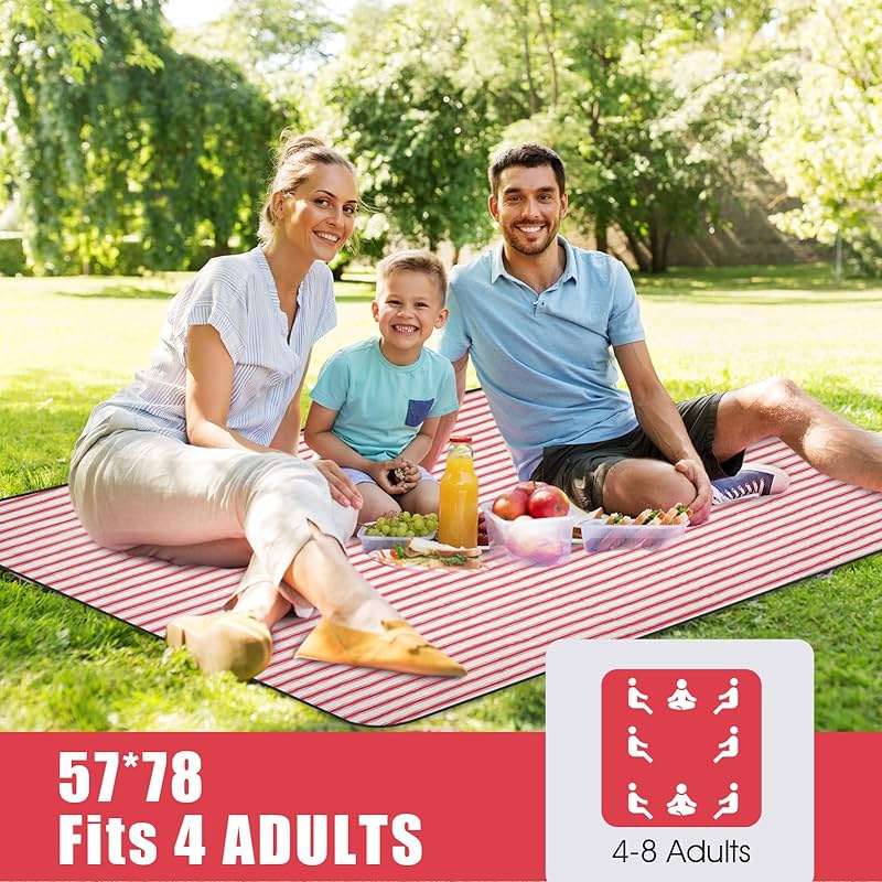 G GOOD GAIN Picnic Blankets Waterproof - Extra Large Outdoor Blanket Sand Free Foldable with Carry Strap for Beach, Camping, Park Grass, Hiking, Travel, Concerts, Indoor(Apple) - Image 2
