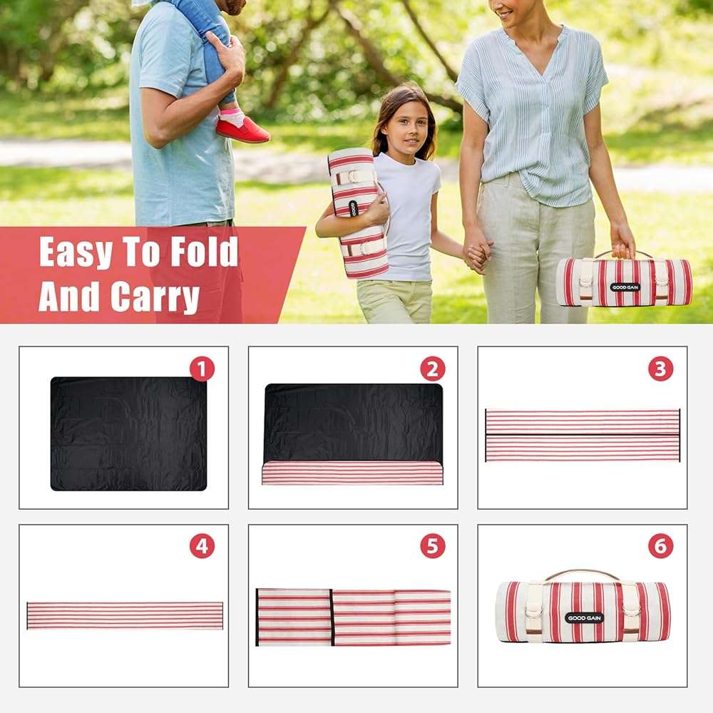 G GOOD GAIN Picnic Blankets Waterproof - Extra Large Outdoor Blanket Sand Free Foldable with Carry Strap for Beach, Camping, Park Grass, Hiking, Travel, Concerts, Indoor(Apple) - Image 6
