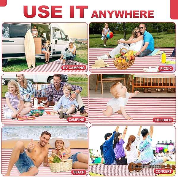 G GOOD GAIN Picnic Blankets Waterproof - Extra Large Outdoor Blanket Sand Free Foldable with Carry Strap for Beach, Camping, Park Grass, Hiking, Travel, Concerts, Indoor(Apple) - Image 7