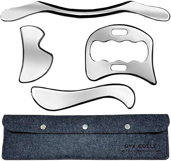 GYX COELE 4 in 1 Stainless Steel Gua Sha Muscle Scraper Tool, Professional IASTM Physical Therapy Tool Set for Massage and Scraping (4pcs Carry Bag) - Image 1