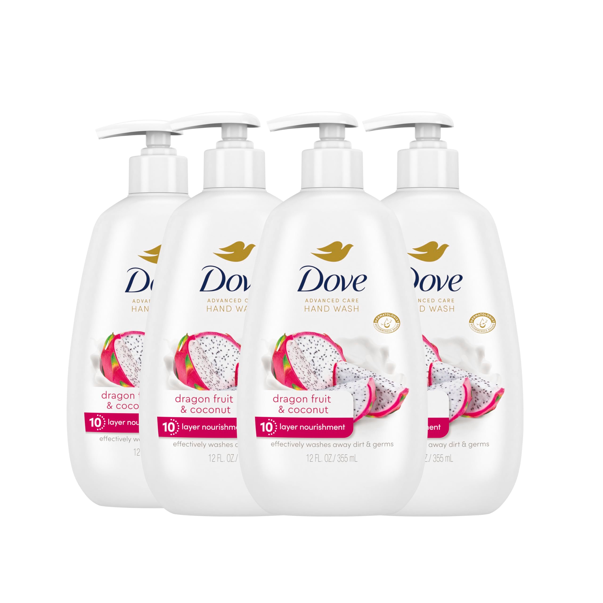 Dove Advanced Care Hand Wash 4 Count for Effectively Washing Away Dirt & Germs, Dragonfruit & Coconut with 10-Layer Nourishment - Product Image