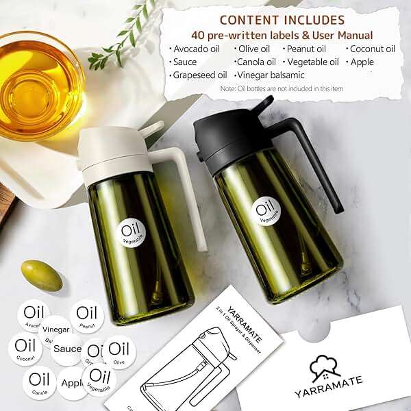 YARRAMATE 20 Labels for Oil Dispenser & Installation Guide, Stickers for Olive Oil, Sauce, and More - Image 4