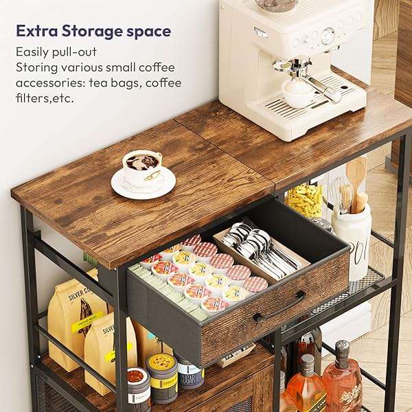 SWTYMIKI Coffee Bar Cabinet for Home - Farmhouse Coffee Stand Station Multi-Purpose Buffet Sideboard Cabinet with Drawers - Kitchen Bar Table for Living Room, Corner, Small Space, Espresso - Image 4