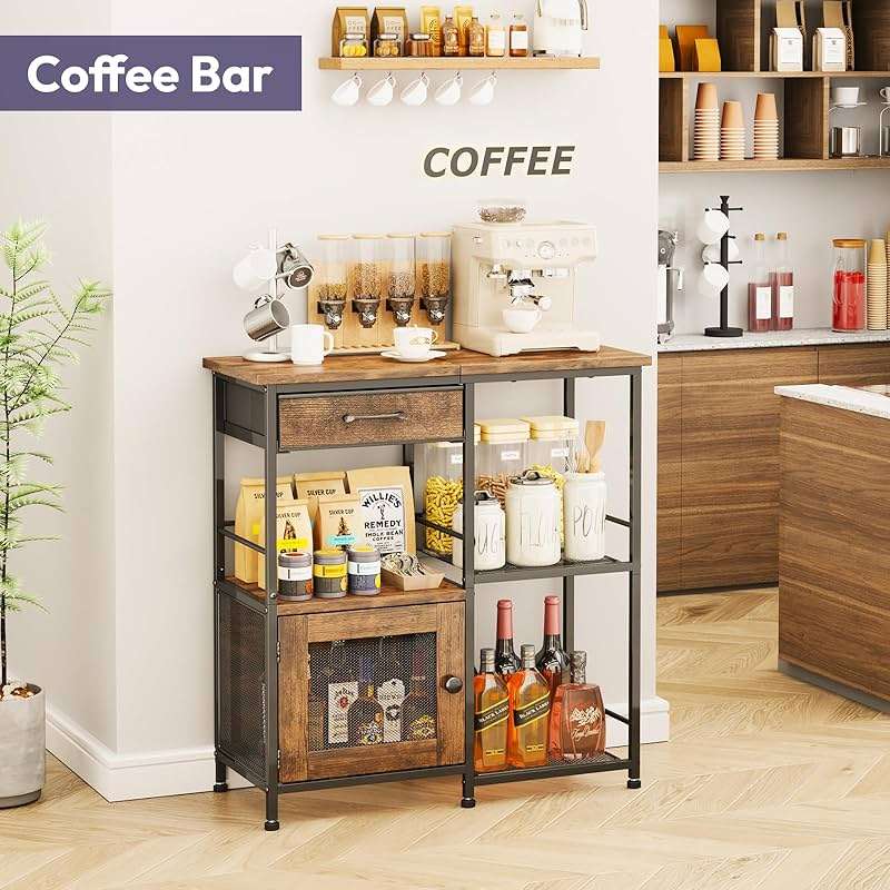 SWTYMIKI Coffee Bar Cabinet for Home - Farmhouse Coffee Stand Station Multi-Purpose Buffet Sideboard Cabinet with Drawers - Kitchen Bar Table for Living Room, Corner, Small Space, Espresso - Image 6