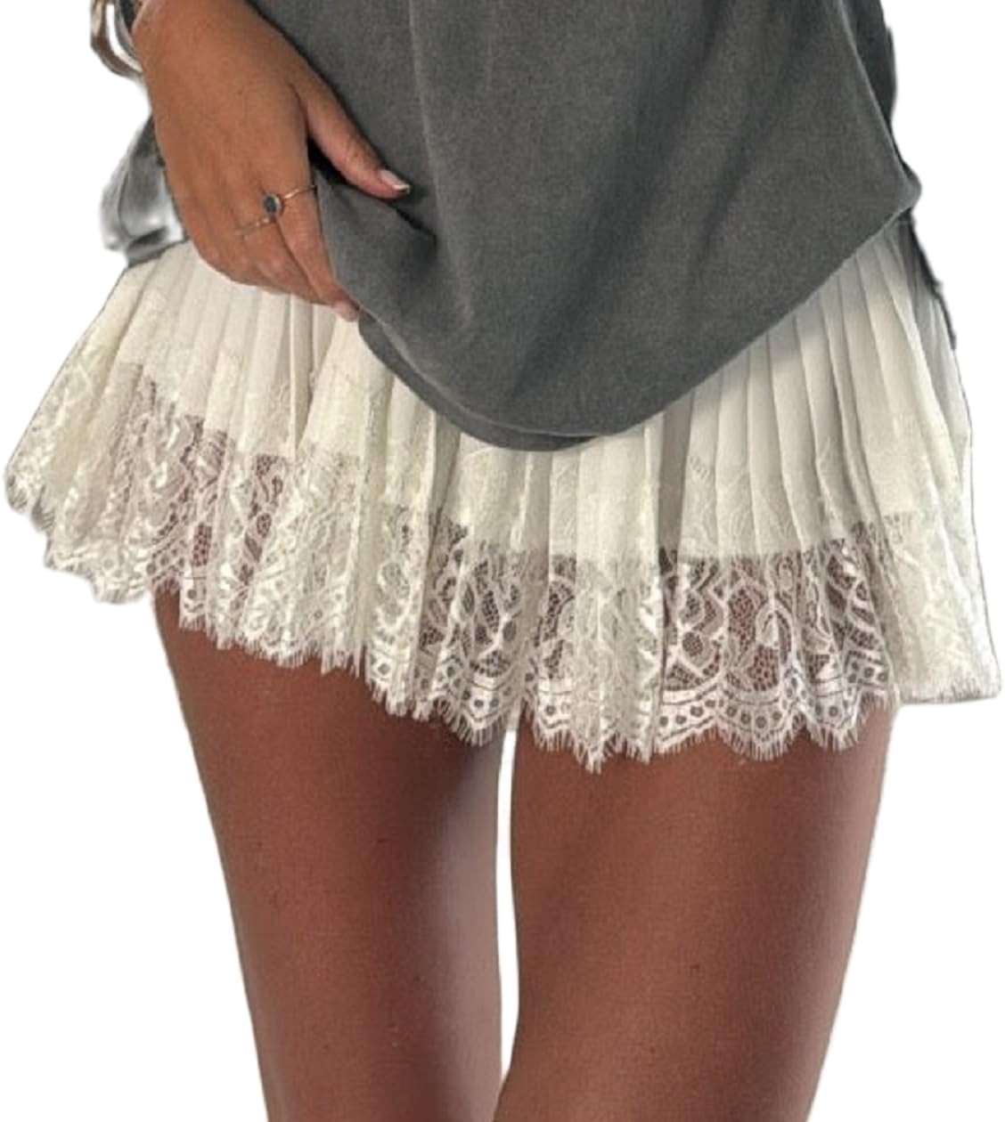 Women Y2K Black White Lace Mini Skirt Low Rise Half Slip Underskirt Ruffle Pleated Layered Flowy Short Skirts - Image 1