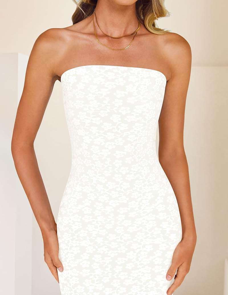 ZESICA Women's 2026 Summer Floral Strapless Bodycon Midi Dress Off Shoulder Beach Formal Cocktail Wedding Guest Long Dresses - Image 5