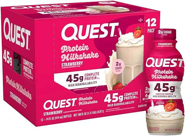 Quest Nutrition Strawberry Protein Shake, 45g Protein, 2g Sugar, 4g Net Carbs, Ready to Drink, Gluten Free, 12 Count - Image 1