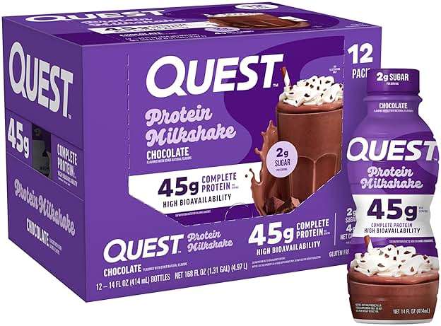 Quest Nutrition Chocolate Protein Shake, 45g Protein, 2g Sugar, 4g Net Carbs, Ready to Drink, Gluten Free, 12 Count - Image 1