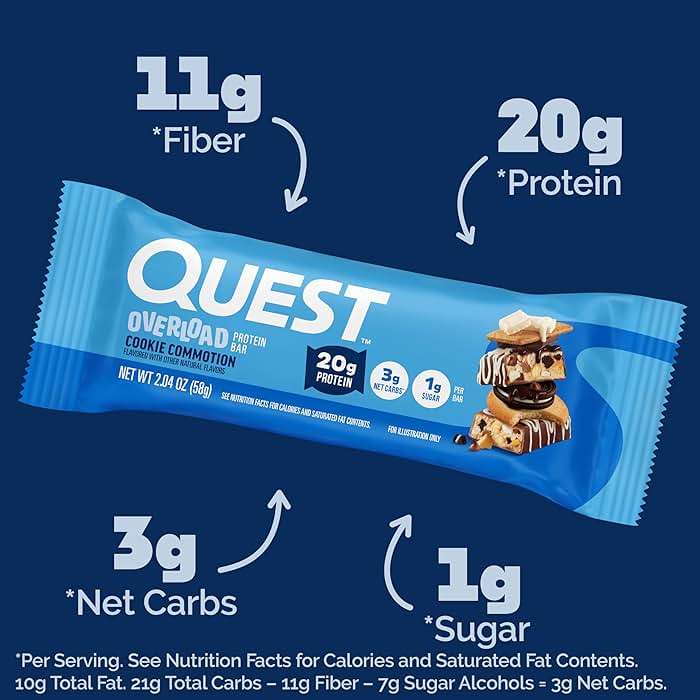 Quest Nutrition Overload Protein Bars, Cookie Commotion, 20g Protein, 1g Sugar, 3g Net Carbs, Gluten Free, 12 Count - Image 2