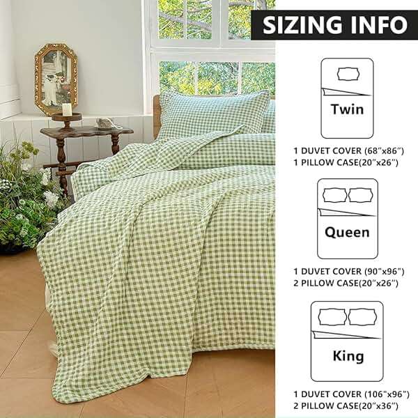 Sage Green Gingham Queen Quilt Set, Soft Pre-washed Microfiber Green Plaid Queen Bedspread, Lightweight Checked Summer Quilt, Grid Bedding Coverlets for All Seasons (Includes 1 Quilt, 2 Pillow Shams) - Image 8