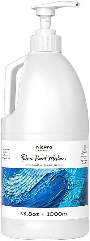 Nicpro Professional Effects Fabric Medium, 33.8oz Bottle with Pump, Fabric Painting Acrylic Fluid Medium, Improves Acrylic Paint Adhesion to Fabrics, Textiles for DIY Clothing, T-shirts, Shoes Jeans Bags - Image 1