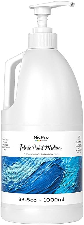 Nicpro Professional Effects Fabric Medium, 33.8oz Bottle with Pump, Fabric Painting Acrylic Fluid Medium, Improves Acrylic Paint Adhesion to Fabrics, Textiles for DIY Clothing, T-shirts, Shoes Jeans Bags - Product Image
