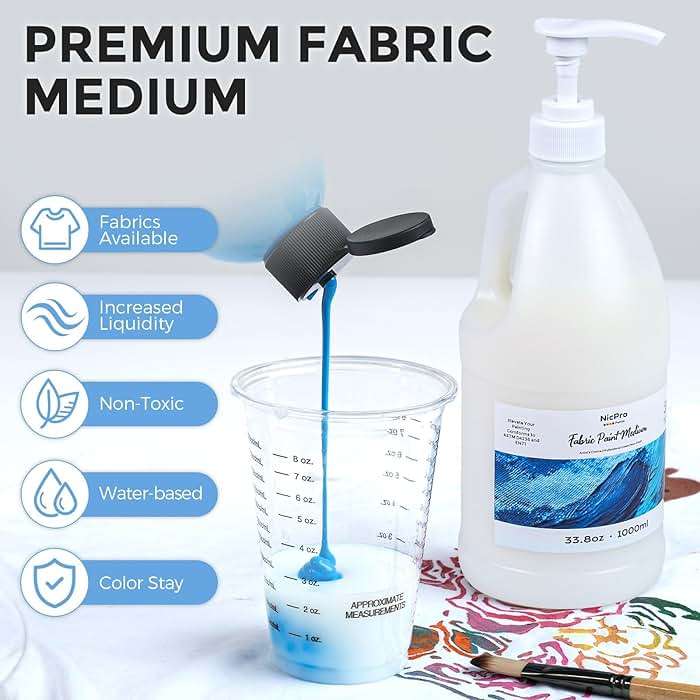 Nicpro Professional Effects Fabric Medium, 33.8oz Bottle with Pump, Fabric Painting Acrylic Fluid Medium, Improves Acrylic Paint Adhesion to Fabrics, Textiles for DIY Clothing, T-shirts, Shoes Jeans Bags - Image 2