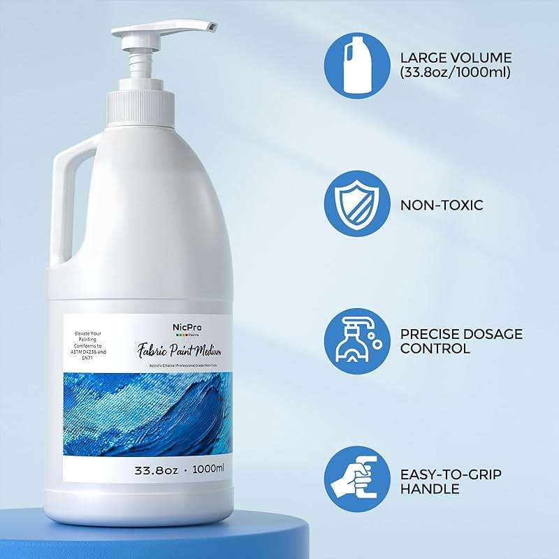 Nicpro Professional Effects Fabric Medium, 33.8oz Bottle with Pump, Fabric Painting Acrylic Fluid Medium, Improves Acrylic Paint Adhesion to Fabrics, Textiles for DIY Clothing, T-shirts, Shoes Jeans Bags - Image 7