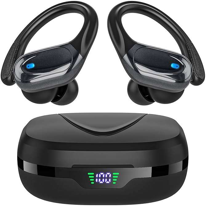 Wireless Earbuds Bluetooth Headphones 80hrs Playback Ear Buds Power Display with Noise Canceling Mic Headsets for Sports/Workout/Running Black - Image 1