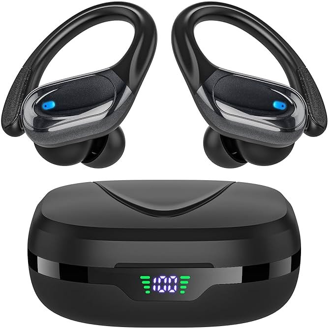 Wireless Earbuds Bluetooth Headphones 80hrs Playback Ear Buds Power Display with Noise Canceling Mic Headsets for Sports/Workout/Running Black - Product Image
