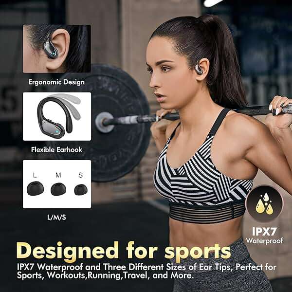 Wireless Earbuds Bluetooth Headphones 80hrs Playback Ear Buds Power Display with Noise Canceling Mic Headsets for Sports/Workout/Running Black - Image 5