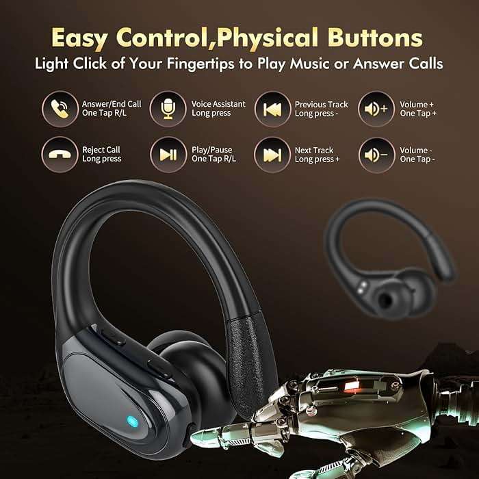 Wireless Earbuds Bluetooth Headphones 80hrs Playback Ear Buds Power Display with Noise Canceling Mic Headsets for Sports/Workout/Running Black - Image 6