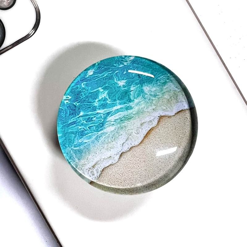 WUYULB Clear Crystal Glitter Collapsible Expanding Moblile Cell Phone Grip Stand Holder for Smartphones and Tablets Phone Accessory (Blue Ocean Beach) - Product Image