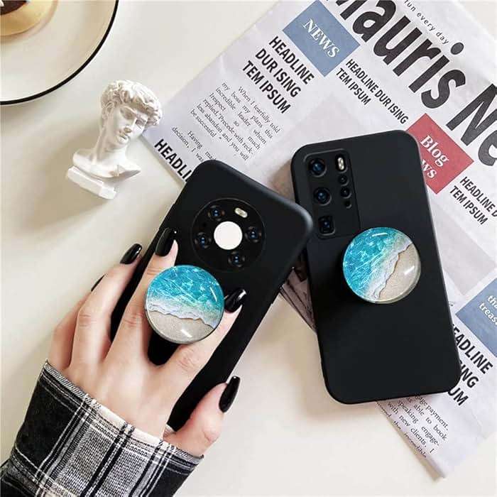 WUYULB Clear Crystal Glitter Collapsible Expanding Moblile Cell Phone Grip Stand Holder for Smartphones and Tablets Phone Accessory (Blue Ocean Beach) - Image 2