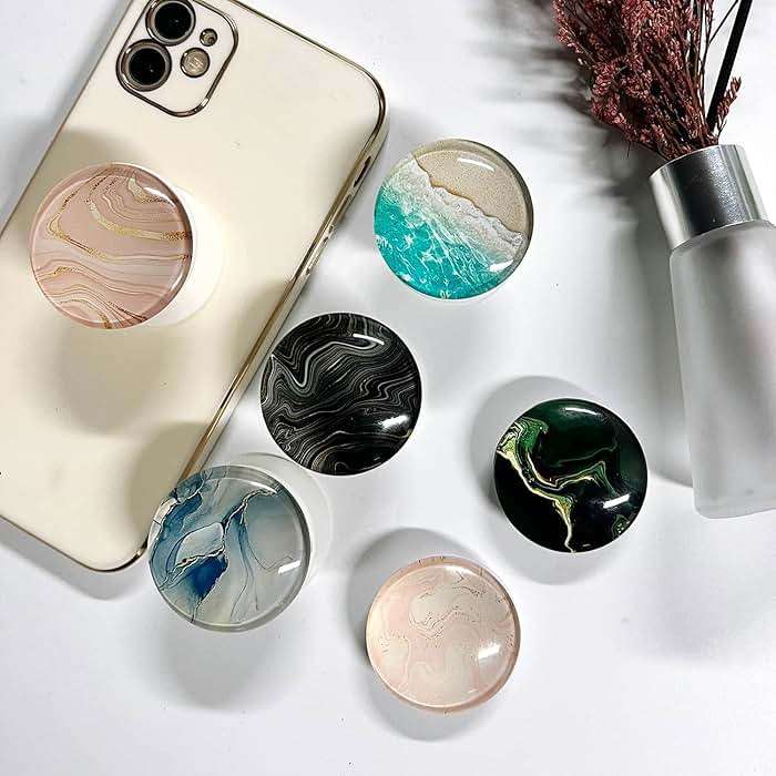 WUYULB Clear Crystal Glitter Collapsible Expanding Moblile Cell Phone Grip Stand Holder for Smartphones and Tablets Phone Accessory (Blue Ocean Beach) - Image 4