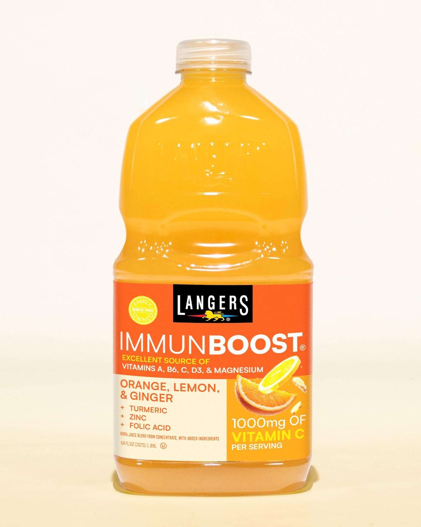 Langers 64 fl oz Immunboost 100% Juice - Orange, Lemon, Turmeric and Ginger juices with added Vitamins, Magnesium, Zinc. 1,000mg Vitamin C per serving., 64 Fl Oz (Pack of 1) - Image 1