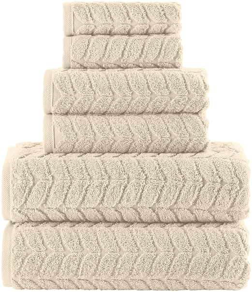 Elegant Comfort Luxury 6-Piece 100% Turkish Cotton Jacquard Braided Textured Premium Hotel Quality Towel Set– Soft and Absorbent, Includes 2 Bath Towels, 2 Hand Towels and 2 Washcloths, Ivory - Image 1