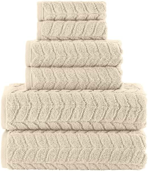 Elegant Comfort Luxury 6-Piece 100% Turkish Cotton Jacquard Braided Textured Premium Hotel Quality Towel Set– Soft and Absorbent, Includes 2 Bath Towels, 2 Hand Towels and 2 Washcloths, Ivory - Product Image