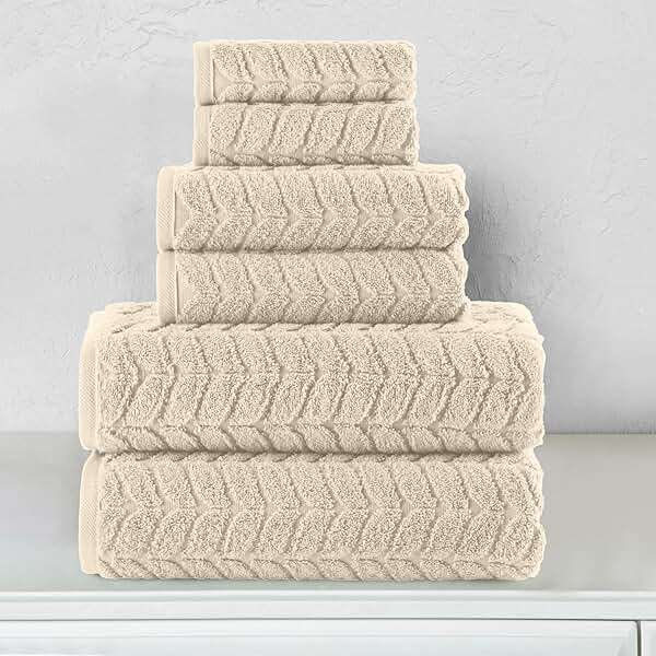 Elegant Comfort Luxury 6-Piece 100% Turkish Cotton Jacquard Braided Textured Premium Hotel Quality Towel Set– Soft and Absorbent, Includes 2 Bath Towels, 2 Hand Towels and 2 Washcloths, Ivory - Image 2