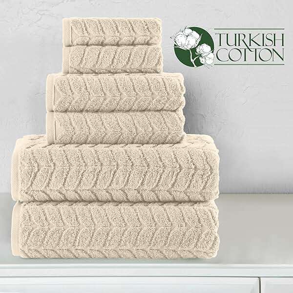 Elegant Comfort Luxury 6-Piece 100% Turkish Cotton Jacquard Braided Textured Premium Hotel Quality Towel Set– Soft and Absorbent, Includes 2 Bath Towels, 2 Hand Towels and 2 Washcloths, Ivory - Image 5