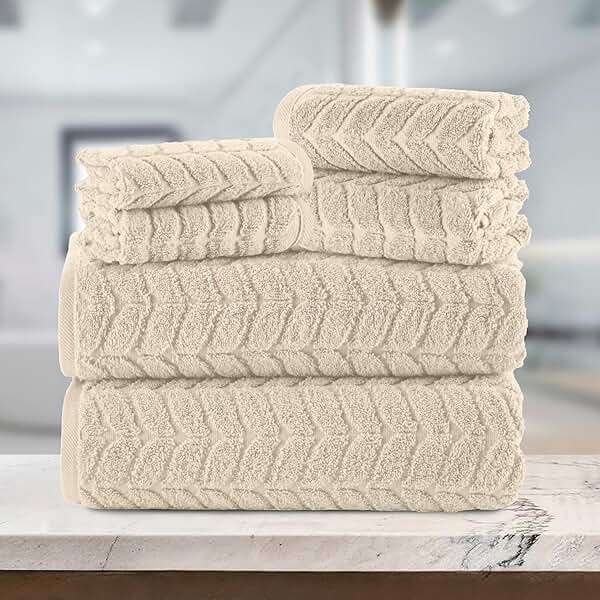 Elegant Comfort Luxury 6-Piece 100% Turkish Cotton Jacquard Braided Textured Premium Hotel Quality Towel Set– Soft and Absorbent, Includes 2 Bath Towels, 2 Hand Towels and 2 Washcloths, Ivory - Image 7