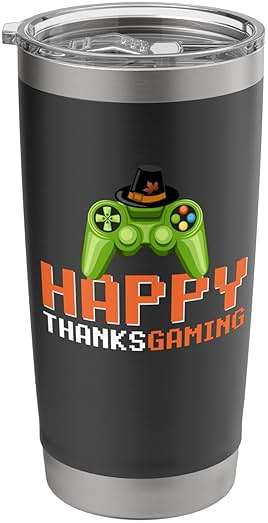 Happy Thanks Gaming Gamer Men Boys Kids Stainless Steel Insulated Tumbler - Image 1