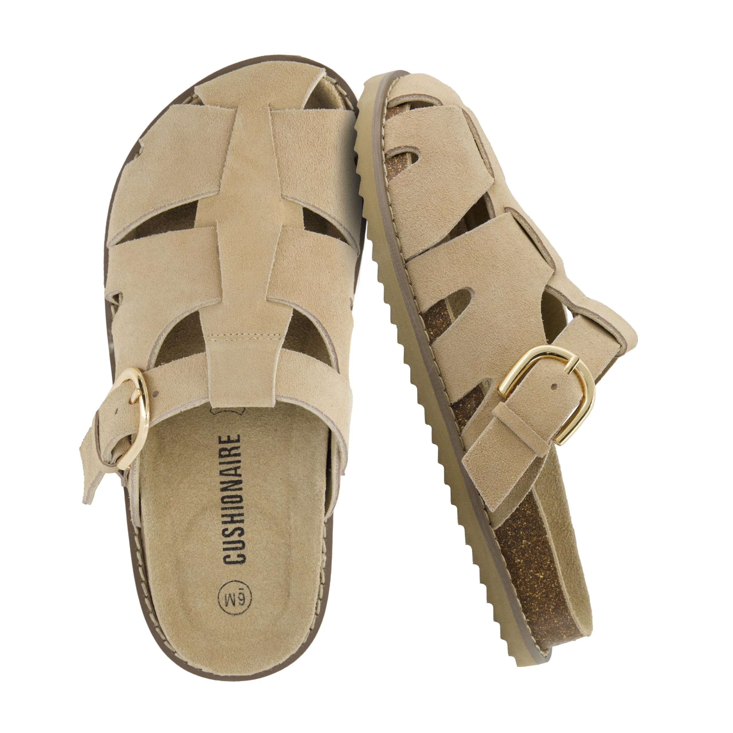 CUSHIONAIRE Benson Fisherman Sandals for Women – Suede Slip On Closed Toe Womens Clogs with Memory Foam Cork Footbed and Arch Support - Image 1