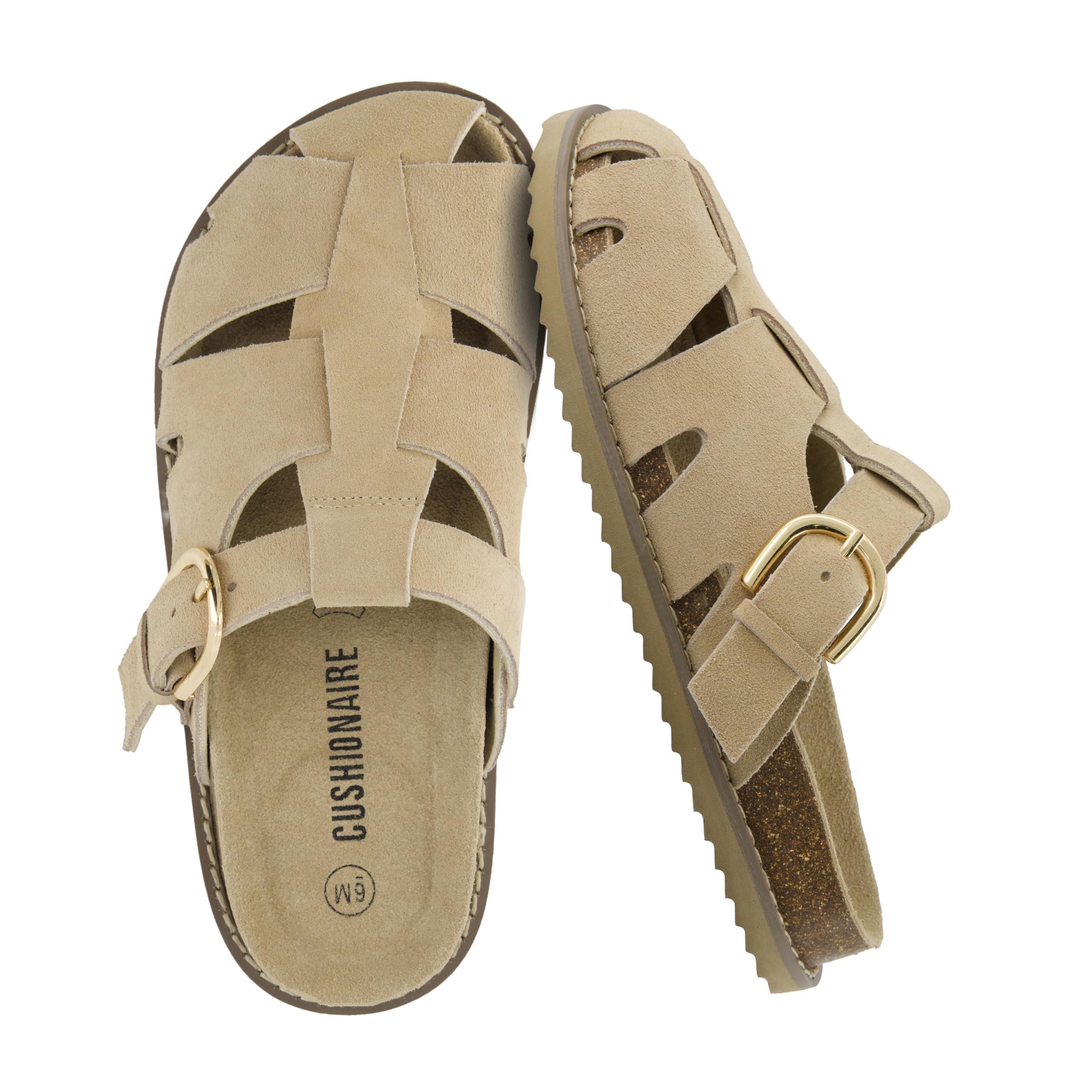 CUSHIONAIRE Benson Fisherman Sandals for Women – Suede Slip On Closed Toe Womens Clogs with Memory Foam Cork Footbed and Arch Support - Product Image