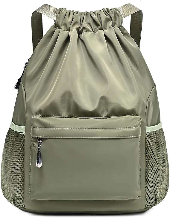 LOKAPEGY Green Drawstring Backpack for Women, Waterproof Drawstring Gym Bag for Men, Cinch Sack for Basketball, Pull String Sport Bag for Soccer. - Image 1