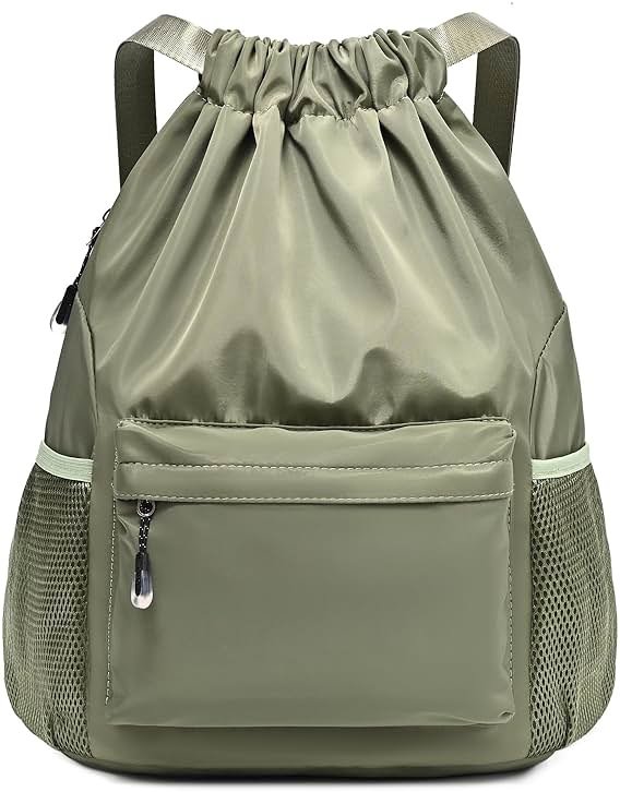 LOKAPEGY Green Drawstring Backpack for Women, Waterproof Drawstring Gym Bag for Men, Cinch Sack for Basketball, Pull String Sport Bag for Soccer. - Product Image